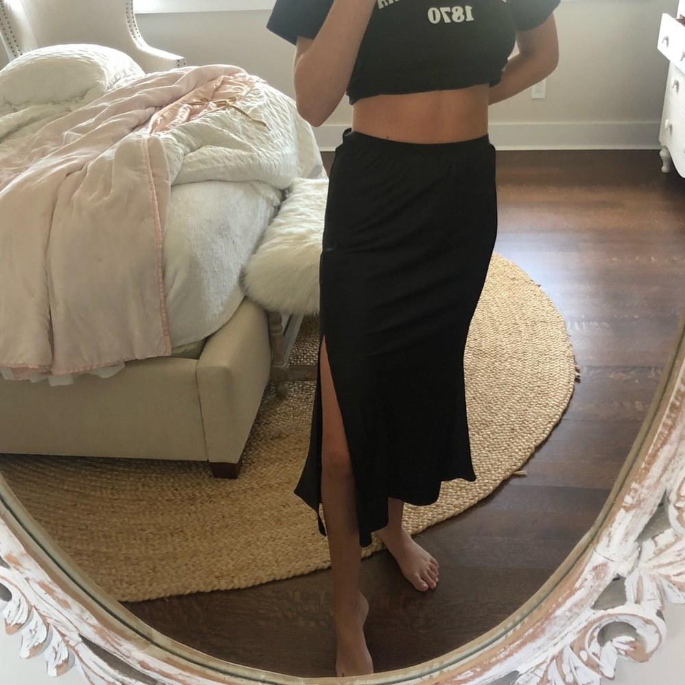 Black Satin Midi Skirt with Silt